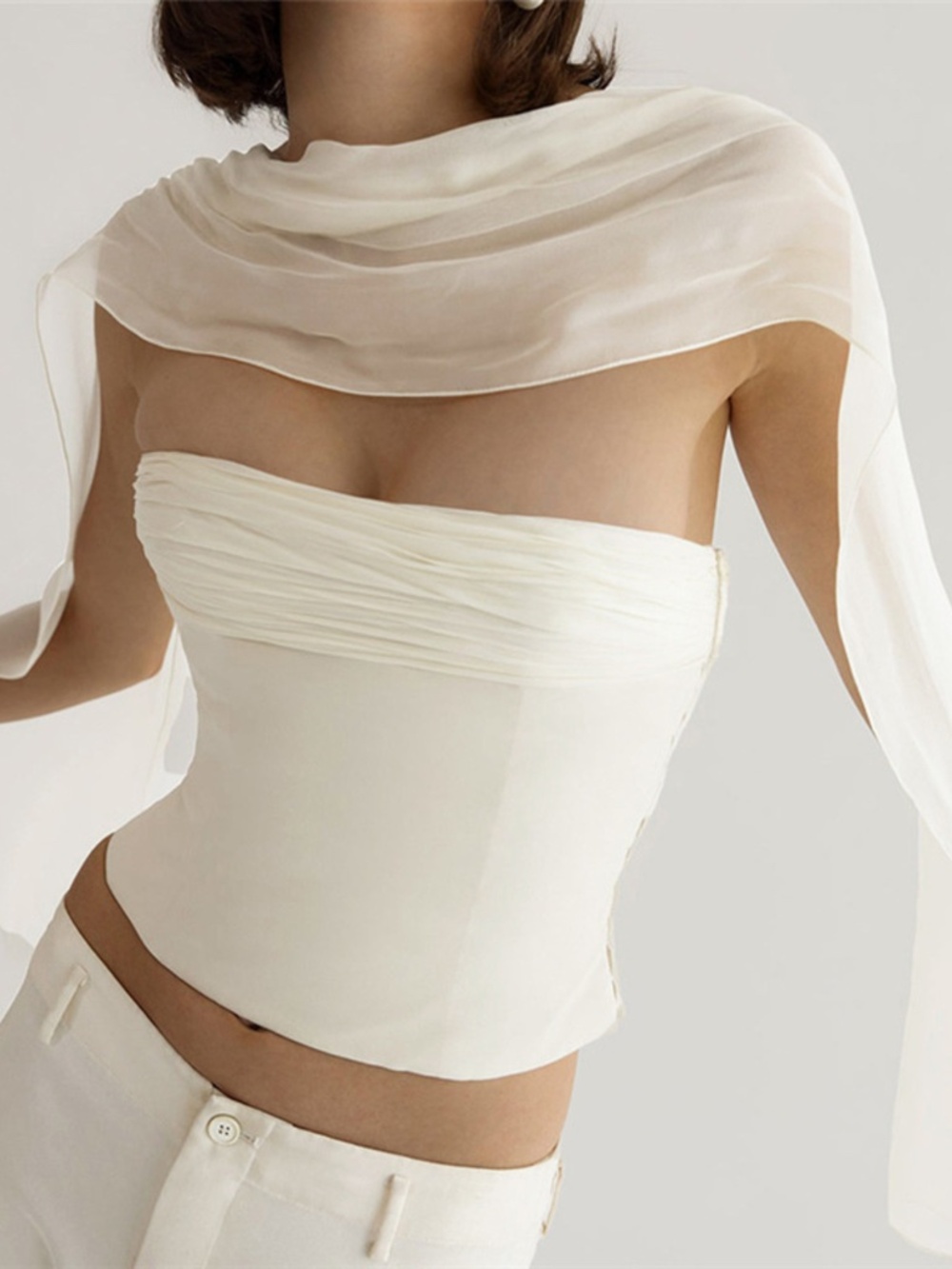 Ruched Tube Top with Scarf